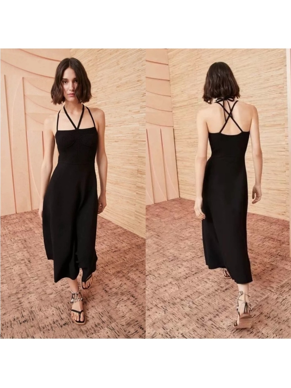 ULLA JOHNSON Black Evie Bustier Corset Ribbed Knit Halter Strappy Dress​​​​​